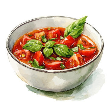 watercolor tomato basil soup bowl clip art preview