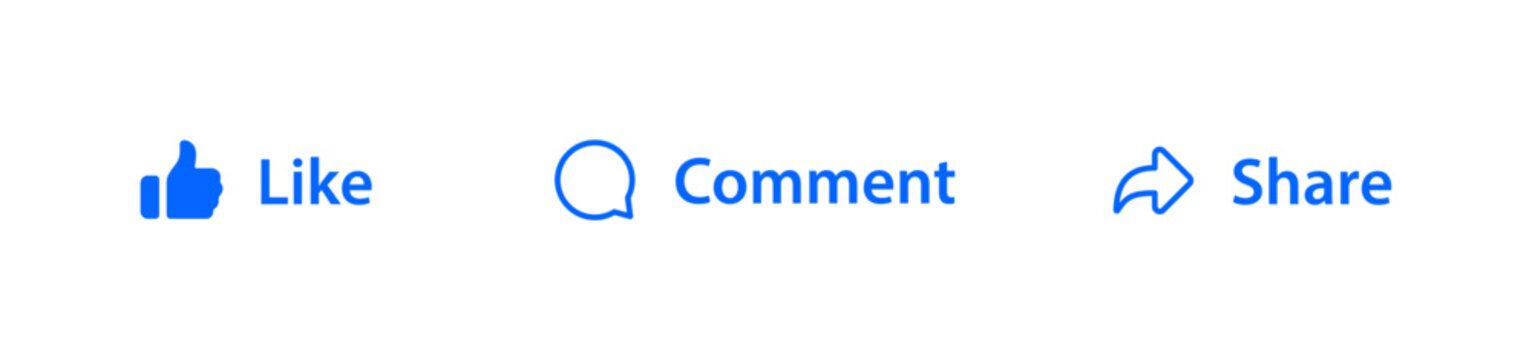 Facebook Like, comment, share icon button set. Social media notification icons : speech bubble, reply and thumbs up flat icon , social network user interface icons, post reactions. Vector illustration