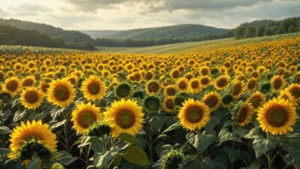 Fototapeta premium Sunflowers field at sunset (1)