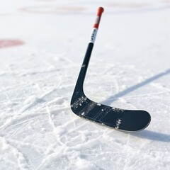Hockey stick on ice with winter sports theme and copy space