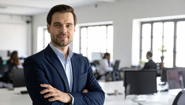 Confident Professional Man Standing in Modern Office