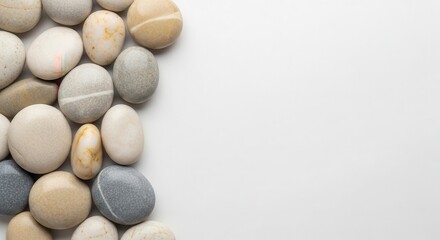 Smooth River Stones on White Background, Zen Concept