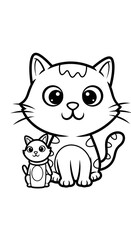 Obraz premium Cat and Kitten Sitting Illustration for Children's Coloring Book