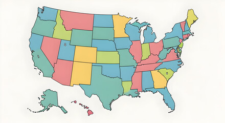 Usa Map with Colorful State Borders United States Geography