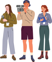 Journalists at Work Reporter, Cameraman, and Note-taker