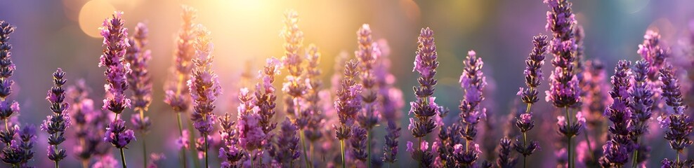 Obraz premium Lavender Field Shimmers in Golden Sunlight Hues