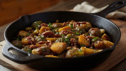 Delicious Roasted Brussels Sprouts With Golden Potatoes And Toasted Pecans A Savory Side Dish For Any Meal