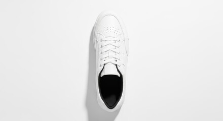 White Leather Sneaker Overhead View on White Background