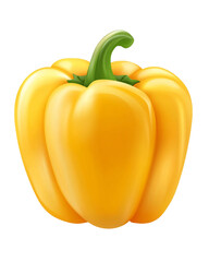 Isolated yellow bell pepper featuring a vibrant color and fresh green stem on transparent background. It is a single food photography with shiny highlights, PNG