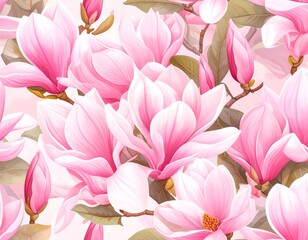 Fototapeta premium Seamless floral pattern of pink magnolias