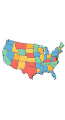 Colorful Usa Map Illustration with State Borders on White Background