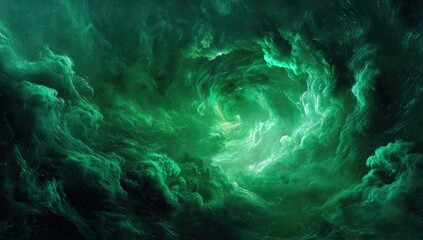 Deep space nebula swirling emerald green