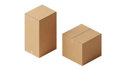 Fototapeta premium Two cardboard boxes, square and rectangular, sealed with tape on transparent background