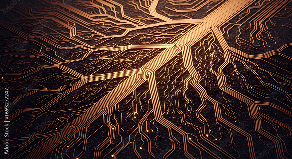 Poster abstract circuit board design with root system pattern