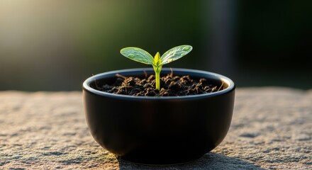 Young plant in pot, growth and nature concept