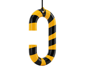 Festive black and yellow striped candy cane ornament hanging, perfect for holiday designs, with a clean transparent background, PNG