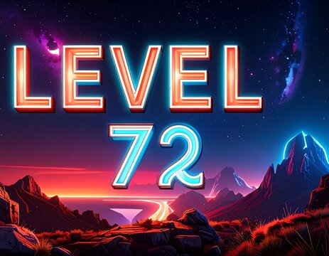 Neon-lit level display over a desert landscape - Powered by Adobe