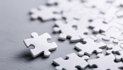 Obraz premium Single White Puzzle Piece on Blurred Background with Soft Light