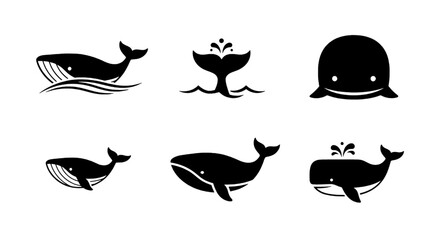 Whale Vector Set Ocean Wildlife, Aquatic Animals, Marine Life, Sea Creatures, and Whale Tail