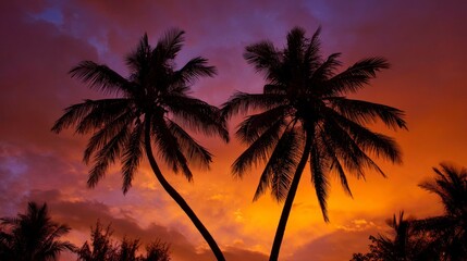 Obraz premium Silhouette palm trees sunset