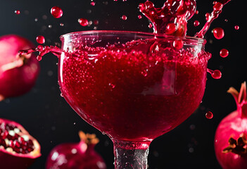 pomegranate liquid splash isolated black
