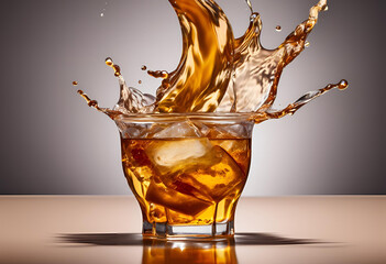 amber tea splash frozen motion isolated