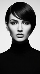 Fototapeta premium Elegant Black Hair Woman Portrait in Monochrome Studio Photography