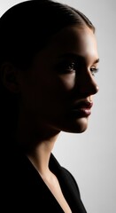 Fototapeta premium Elegant Woman Portrait with Dramatic Lighting and Dark Background