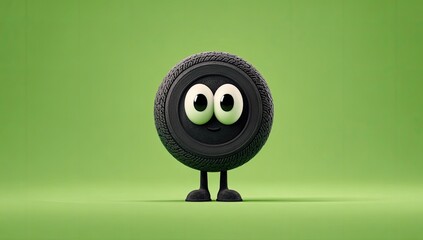 Obraz premium Cartoon tire character on a solid background
