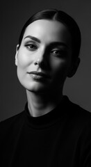 Fototapeta premium Elegant Young Woman Portrait in Black and White Studio Photography