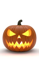 Fototapeta premium An illuminated jack-o'-lantern carved with an eerie smile. 
