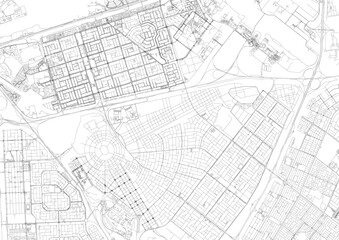 black and white vector map of the motorway in Abu Dhabi