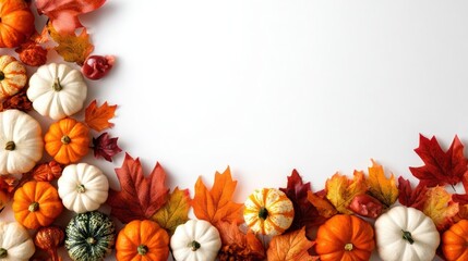 Fototapeta premium Autumnal Harvest Pumpkins, Leaves, and Fall Colors Background