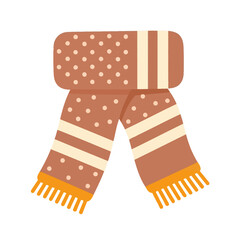 vector illustration of a warm brown knitted scarf with fringe and a polka dot pattern for a cozy Thanksgiving autumn season accessory.