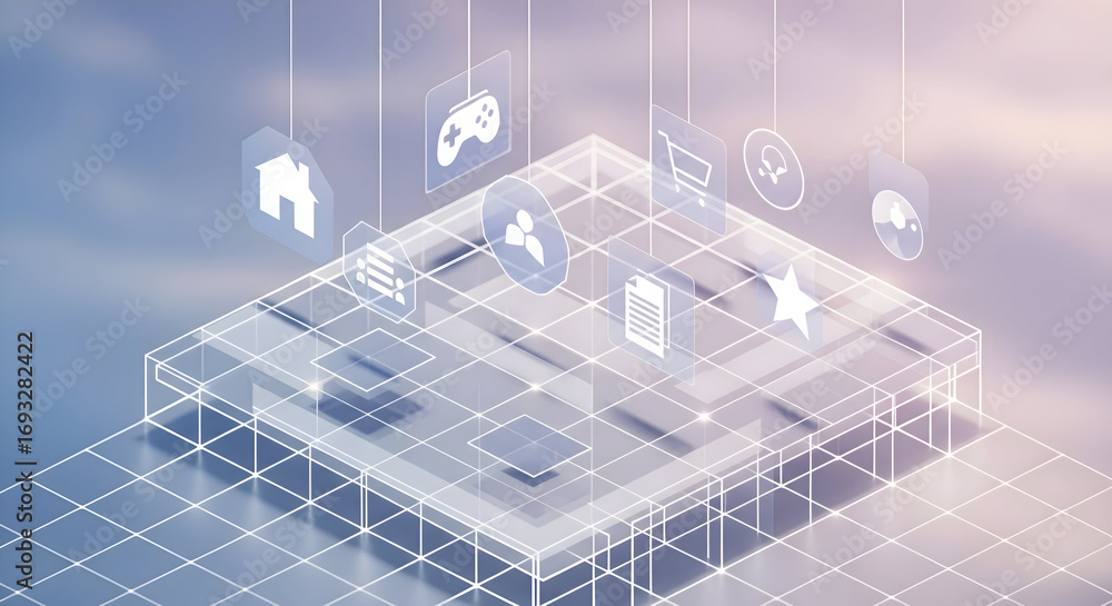 Aufkleber abstract isometric grid with interactive ui elements