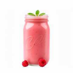 Mason jar of Raspberry smoothie isolated on transparent background,