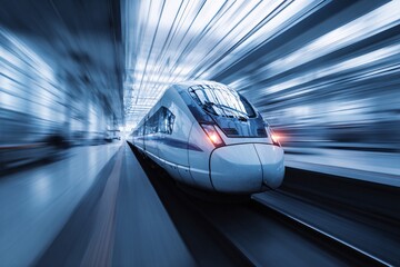 Obraz premium High-speed train blurring through a landscape