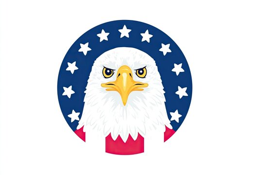 Bald eagle emblem in circle with stars and flag colors