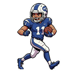 An illustration depicts an athlete in a team uniform, running with a ball, showcasing dynamic movement and determination on a plain background, ready for action.