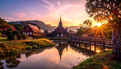 Obraz premium Temple Sunset Reflection