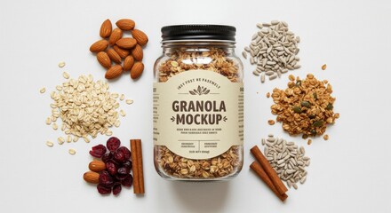 Homemade Granola Jar Mockup with Ingredients