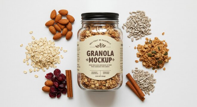 Homemade Granola Jar Mockup with Ingredients