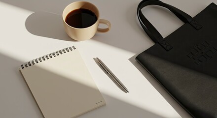 Minimalist Desk Setup with Coffee and Notebook