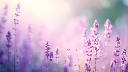 Fototapeta premium Soft focus lavender field with gentle sunlight and pink hues