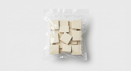 Fototapeta premium Packaged Tofu Cubes in Clear Plastic Bag
