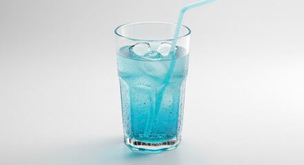 Refreshing Blue Drink with Ice and Straw