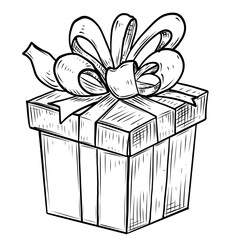 Gift box vector line art hand drawn illustration 