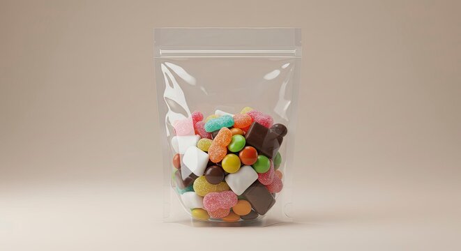 Transparent Pouch Filled with Assorted Colorful Candies