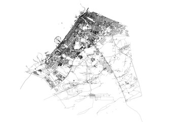 Vector city map of Dubai with highway network. Detailed urban street layout for transport, navigation, and city planning projects