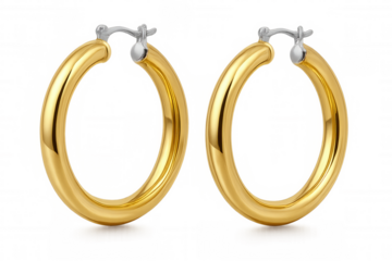 Gold hoop earrings gleaming with sophistication, elevating personal style through elegant, versatile jewelry design